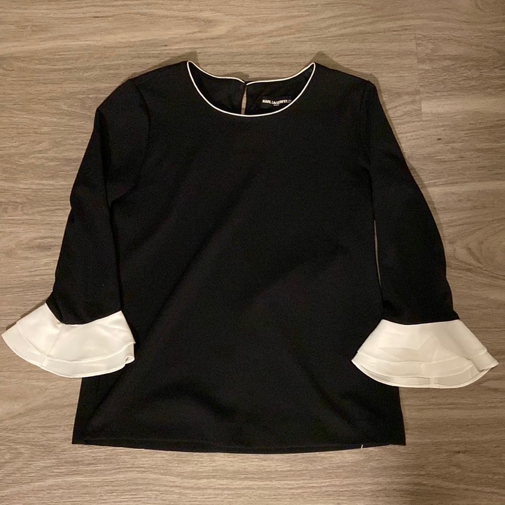 Karl Lagerfeld long sleeve black top with flare sleeve